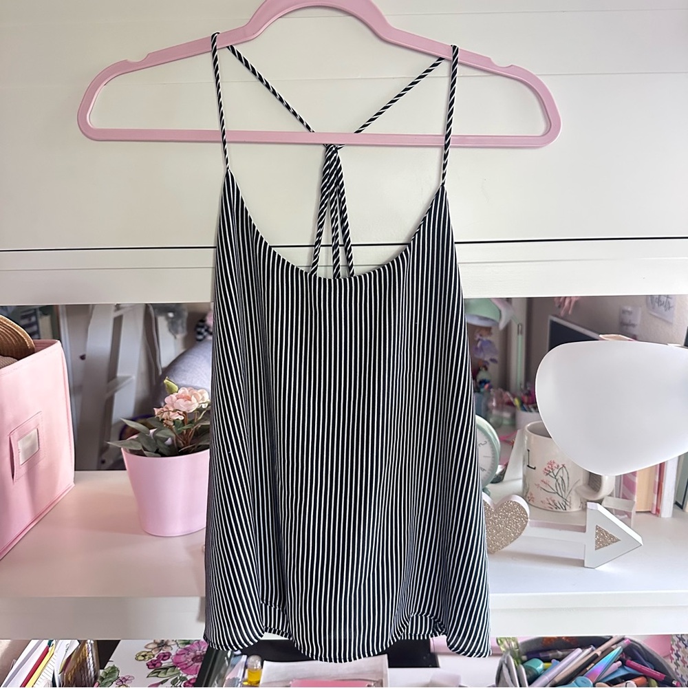 Lily White Black and White Striped Camisole Flowy Strappy Tank Top